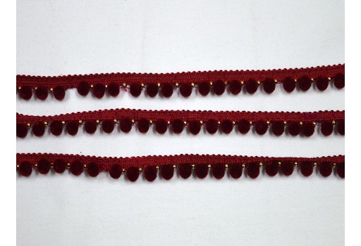 9 yard wholesale maroon velvet beaded fringe decorative sewing home décor dress making party wear lehenga trim traditional cushion covers ribbon crafting accessories Indian sari trimming