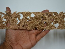 Decorative gold beaded trim wedding gown bridal belt ribbon by the yard Indian costume crafting sewing sari border accessories trimmings home décor party wear dupatta tape