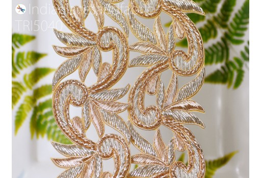 9 Yard Handmade Zardosi Silver Gold Trim Embellishments Bridal Dresses Making DIY Crafting Bridal Belt Sash Wedding Dress Sari Indian Decorative Saree Border