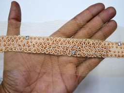 Exclusive peach beaded trim for wedding gown bridal belt sashes dress ribbon by the yard Indian laces costume crafting sewing sari border decoration accessories trimmings home décor party wear saree tape