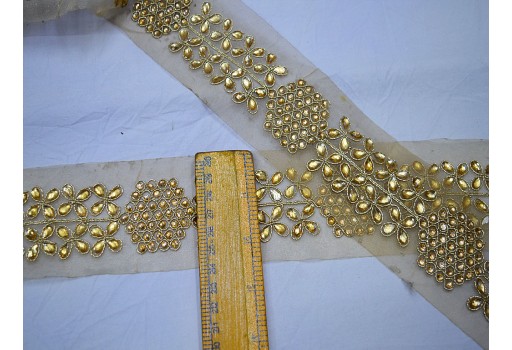 2 yard gold kundan decorative trim Indian crafting sewing accessories ribbon costumes lampshades home décor party wear gown border table runner tape accessories stone work lace