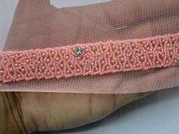 Decorative Pink beaded trim wedding gown bridal belt sashes dress ribbon by the yard Indian laces costume crafting sewing sari border accessories trimmings home décor party wear saree tape