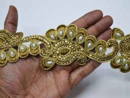 Bronze color embellishment Indian trim by the yard saree border ribbon Christmas accessories sari gold kundan lace crafting sewing wedding costumes trimmings home décor party wear gown tape