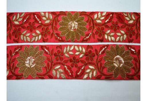 9 Yard Wholesale Indian red embroidered saree border fabric trim sari ribbon wedding crafting sewing trimmings curtains cushions covers laces embroidery ribbon for scarves fashion blogger tape