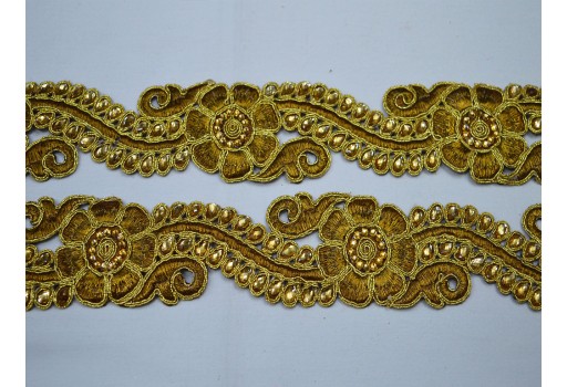 9 yard Wholesale costume ribbon costume metallic beaded antique gold Stone lace floral dresses trimmings embellished clothing accessories décor kids wear tape