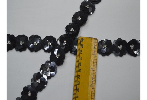 Exclusive black sequins beaded trim by yard designer handmade wedding dress lace accessories home décor for costume tape bridal belt sashes decorative crafting sari border festive suit ribbon