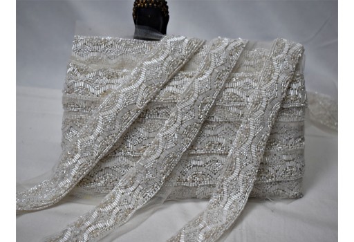 Indian exclusive white decorative saree trimmings wedding dress fabric sewing accessories trim by yard crafting ribbon home décor party wear gown border cushions table runner tape
