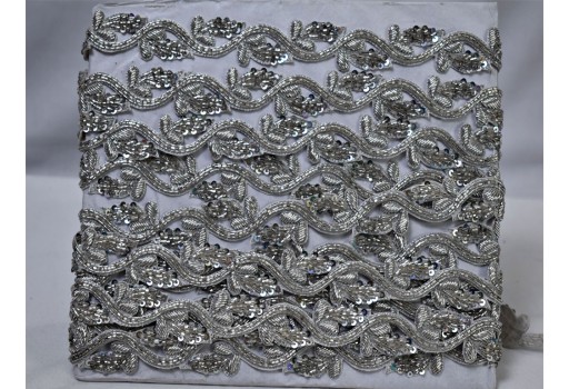 Silver beaded trim bridal belt sashes wedding lehenga ribbon by the yard costume beads trimmings Christmas home décor sewing accessories party wear gown dresses bridal wears tape
