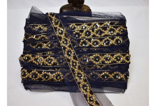 Exclusive handmade navy blue beaded wedding dresses ribbon boutique material costume laces crafting sewing net fabric sari border bridal belt sashes trim by the yard home décor party wear lehenga tape