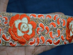 Decorative orange embroidery saree trim by 3 yard embellishments sewing crafting sari ribbon wedding wear dupatta borders Christmas table runner trimming  accessories Kurtis lace