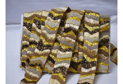9 Yard wholesale Yellow Beige Exclusive Beaded sari border crafting clutches ribbon table decoration Indian laces headband tape sewing accessory cushions trimmings decorative trim