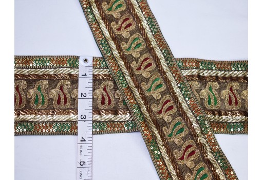 9 Yard Wholesale embroidery sequined ribbon embellishment brown decorative trim for dupatta borders sequins ribbon festive wear dresses tape embroidered saree trimming Indian laces clothing accessories