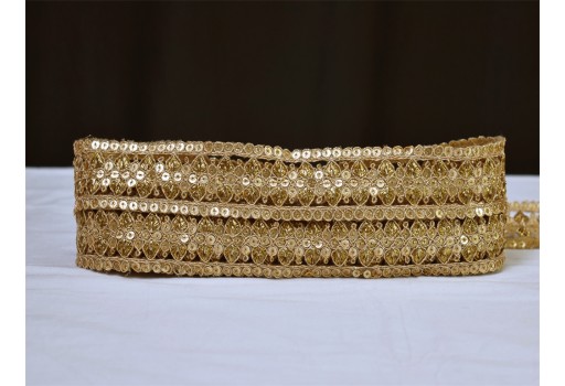 2 yard Home decor sequins work indian decorative borders designer fancy beige fabric gold laces beautiful saree trim for dupatta embroidered tape garment accessories ribbon crafting sewing beach bags trimming