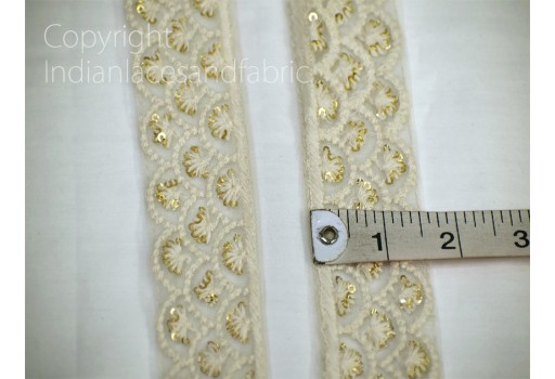 9 yard Ivory saree embroidery costume ribbon embellishments sequins embroidered Indian trim crafting sewing trimming Net fabric wedding sari border decorative dresses tape