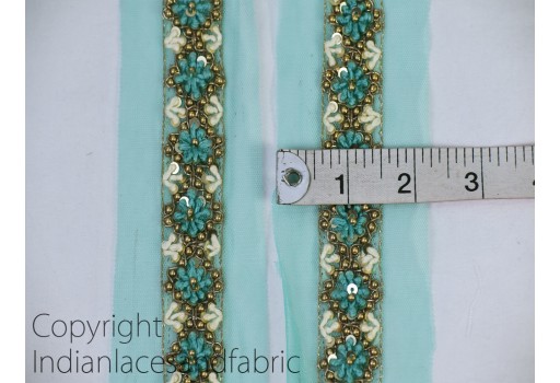 Decorative Indian exclusive mint green glass beaded saree trimmings bridal belt sashes wedding dress trim lehenga party wear gown tape  fabric sewing accessories ribbon by the yard sari crafting border