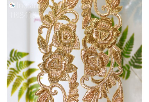 Indian Handcrafted Zardozi Trim by the Yard Sari Gold Crafting Lehenga Wedding Costumes Saree Border Bridal Belt Sashes Home Decor Cushions