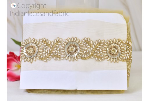 Indian Gold Beaded Trims by the Yard Wedding Dresses Ribbon Bridal Belt Sashes Laces Costumes Crafting Sewing Boutique Material Home Decor