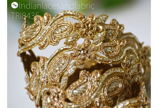 9 Yard Gold Sequined Beaded Indian Laces Costume Wedding Dress Tapes Saree Ribbon Bridal Belt Sashes Decorative Scallop Edge Sari Border