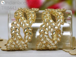 9 Yard Kundan Zardosi Gold Trim DIY Crafting Embellishments Bridal Belt Sash for Wedding Dress Decor Sari Indian Decorative Saree Border