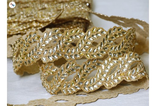 Kundan Zardosi Gold Trim by the Yard DIY Crafting Embellishments Bridal Belt Sash for Wedding Dress Sari Indian Decorative Saree Border