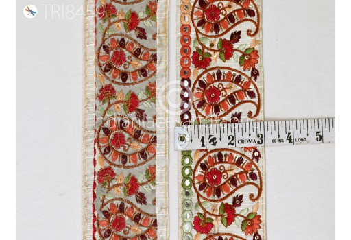 Paisley Silk Embroidered Ribbon Trims Decorative Indian Sari Border Trim By 3 Yard Sewing Fabric Crafting Trimmings Embellishments Lace