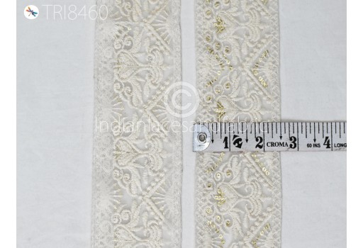 Indian White Sari Border Embroidered Fabric Trim By 3 Yard Decorative DIY Crafting Ribbons Sewing Cushions Curtain Home Decor Trimmings