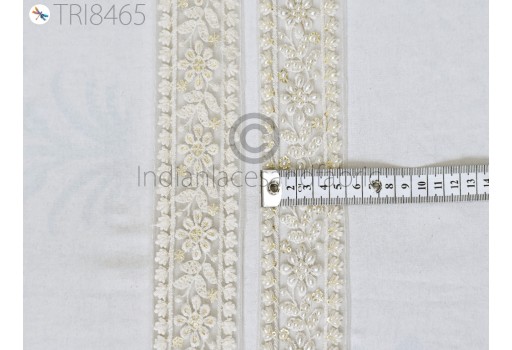 White Beaded Trim By The Yard Embroidered Saree Ribbon Decorative Indian Sari Border Sewing fabric trims and embellishments Crafting Tapes
