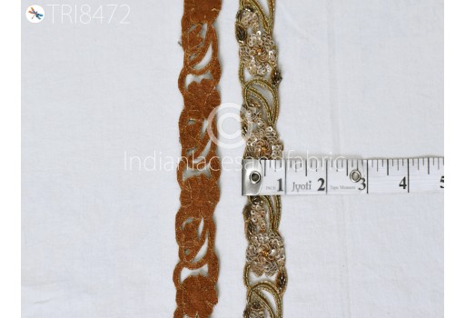 Handcrafted Sequin Trim By the Yard Indian Floral Sari Border DIY Crafting Saree Ribbon Embroidered Zari Laces Handmade Trimmings Costumes Wedding dress tape