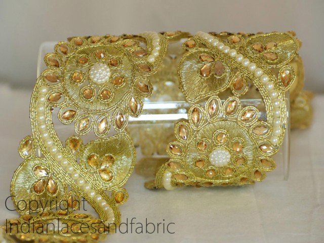 Vintage Beaded Trim Ribbon Decorative Craft Sewing Sari Border Lace 1 Yd ST1538 environ 0.91 m 