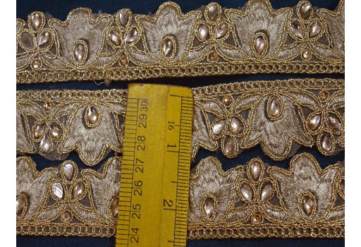 2 Yard Decorative Ribbon Costume Trim Floral Desgin Beaded Gold Stone Lace Clothing Accessories Fabric And Nations table runner borders hat Making Festive Wear gown trimming Cushion Covers  tape