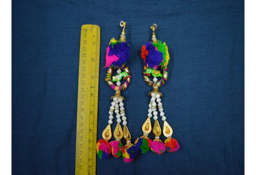 1 Pair Tribal Pom-Pom Tassels For Hair Accessory or Belt Boho Hippie Banjara Key Home Decor Curtains DIY Crafting Charm Accessories Latkan