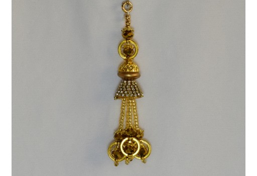 Beaded Tassels Home Decor DIY Crafting Jewelry Charms Embellishment Bridal Curtains Tiebacks 1 Pair Indian Decorative Handmade Gold Latkans