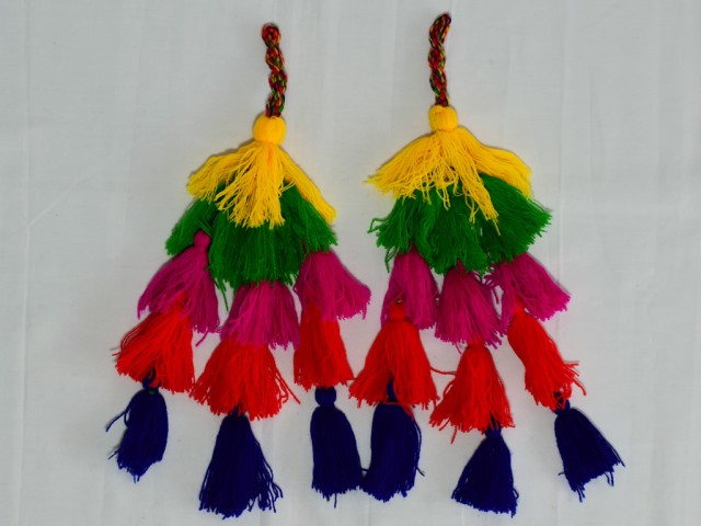 1 Pair Decorative Indian Tribal Multicolor Pompom Tassels DIY Home Decor Crafting Curtains Christmas Jewelry Key Charms Gypsy Embellishment