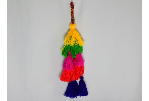 1 Pair Decorative Indian Tribal Multicolor Pompom Tassels DIY Home Decor Crafting Curtains Christmas Jewelry Key Charms Gypsy Embellishment