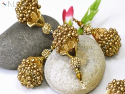 4 Pc Decorative Gold Tassels Beaded Latkans Indian Handmade Wedding Dresses Embellishment DIY Christmas Home Décor Crafting Jewelry Charms