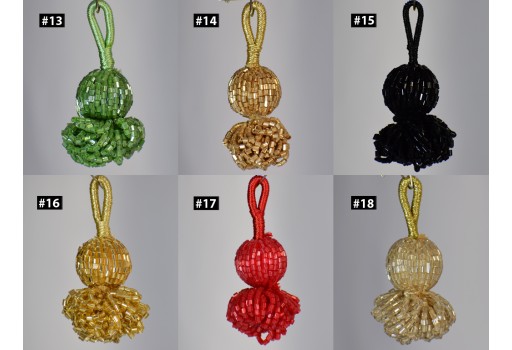2 Pieces Tassels Indian Beaded Decorative Tassels Christmas DIY Crafting Jewelry Charms Handmade Embellishment Wedding Décor Bags Latkans