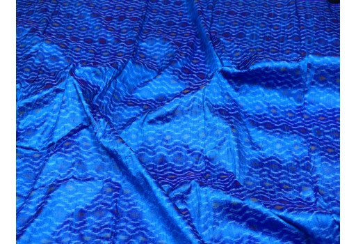 1.75 Meter Indian handwoven blue pure dupioni ikat silk fabric wedding bridesmaid prom dresses crafting sewing cushion drapery upholstery