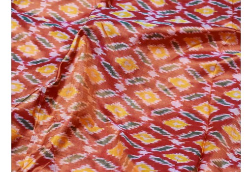 Indian burnt orange pure silk ikat fabric by yard wedding bridesmaid dresses handwoven crafting sewing fabric cushion pillow drapery curtain party wear fabric clothing accessories