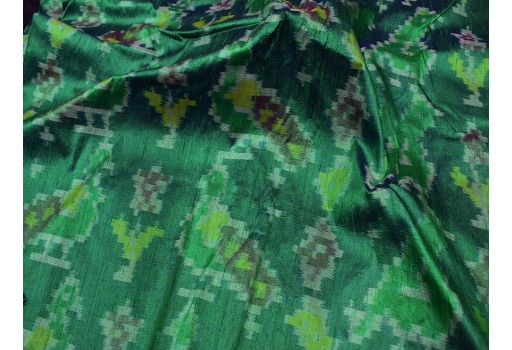 Indian handwoven green pure dupioni ikat silk fabric by the yard wedding bridesmaid prom dresses crafting sewing cushion drapery upholstery