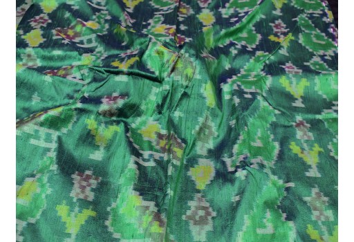Indian handwoven green pure dupioni ikat silk fabric by the yard wedding bridesmaid prom dresses crafting sewing cushion drapery upholstery
