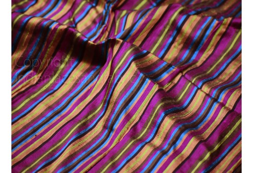 Multi color stripes pure dupioni fabric raw silk by the yard indian  festival wear wedding dresses
