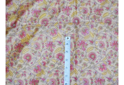 Yellow Indian Soft Pure Printed Silk Saree Fabric by the yard Wedding Dress Bridesmaids Costumes Party Dresses Pillows Cushion Cover Drapery Home Decor Table Runner