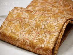 Light Brown Indian Soft Pure Printed Silk Saree Fabric by the yard Wedding Dresses Bridesmaid Party Costumes Pillows Cushions Drapery Home Decor Furnishing Table Runner