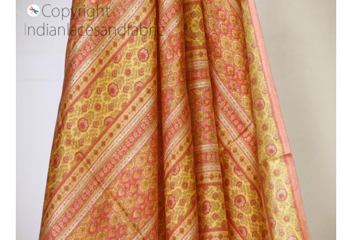Indian yellow printed sari soft pure silk fabric by the yard wedding dress bridesmaid party costumes saree diy crafting drapery sewing scarf dupatta wall décor fabric
