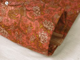 Indian dark peach soft pure printed silk saree fabric by the yard sew wedding dresses shirts tops bridesmaid party costumes pillows drapery dupatta scarf clothing accessories fabric