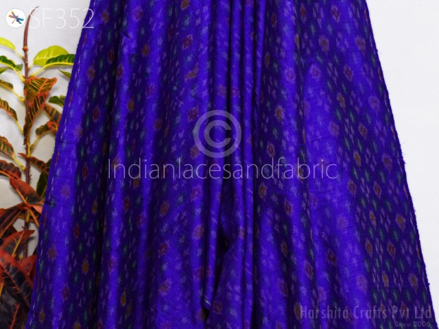 Handwoven Blue Pure Dupioni Ikat Silk fabric by the Yard Wedding Bridesmaid Prom Dress Kids Crafting Sewing Cushion Drapery Upholstery Hair Crafts