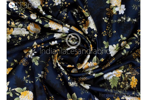 Blue Saree Pure Printed Silk Fabric by the yard Wedding Dress Bridesmaid Party Costume Curtains hair Crafting Sewing Dupatta Scarf Boutique Material