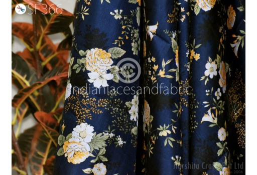 Blue Saree Pure Printed Silk Fabric by the yard Wedding Dress Bridesmaid Party Costume Curtains hair Crafting Sewing Dupatta Scarf Boutique Material