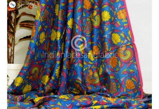 Blue Pure Printed Silk Fabric by the yard Wedding Dress Bridesmaid Party Costume Curtains Hair Crafting Sewing Dupatta Scarf Saree Material