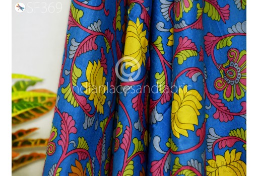 Blue Pure Printed Silk Fabric by the yard Wedding Dress Bridesmaid Party Costume Curtains Hair Crafting Sewing Dupatta Scarf Saree Material